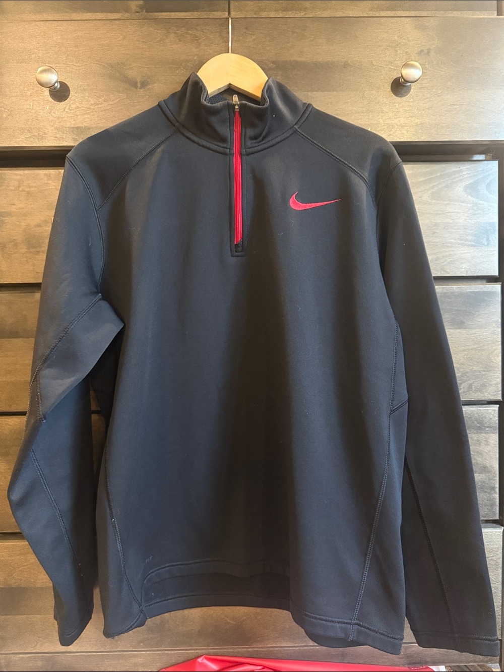 Nike Black Quarter-Zip Performance Pullover with Red Trim